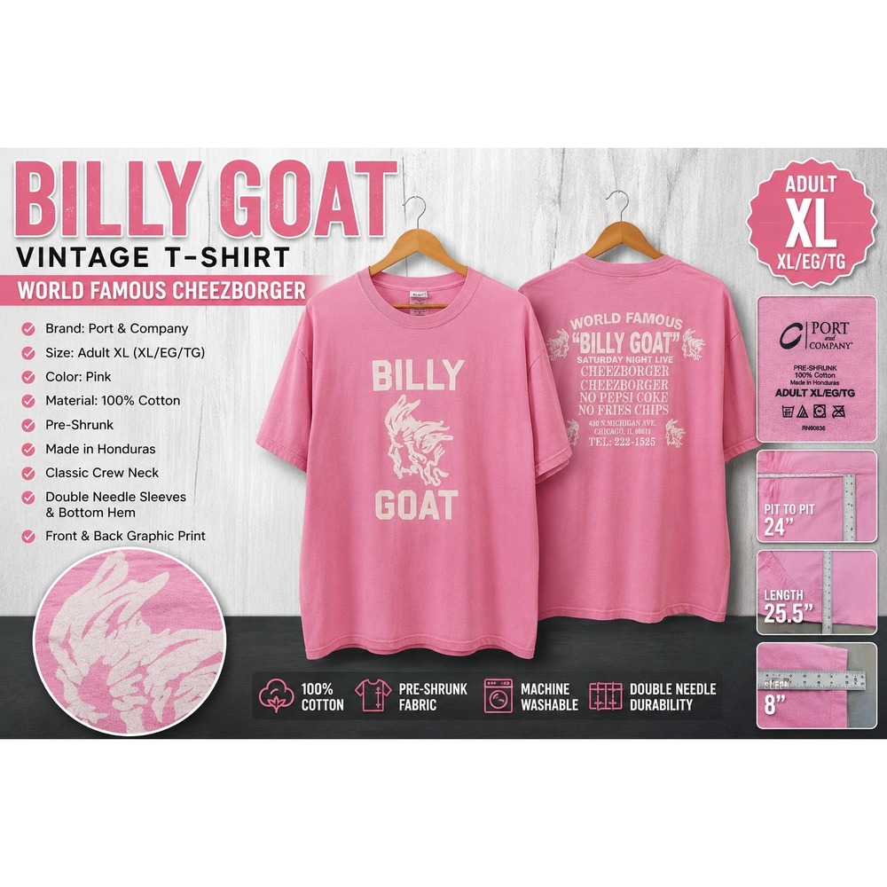 Port and Company Billy Goat Tavern Chicago SNL Cheezborger Pink Graphic Tee XL